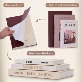Decorative Hardcover Books Set of 3 - Fake Books for Decoration for Bookshelf, Table, Counter Decor, Coffee Table - Blank Pages, Vintage Look Paper, Foil Stamping - Removable Covers - 3 Sizes