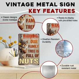 ARTWALLURE Squirrel Vintage Sign Cute Warning Our Family is Full of Nuts Metal Sign Fall Harvest Nut House Decor Funny Yard Decor 8x12inch