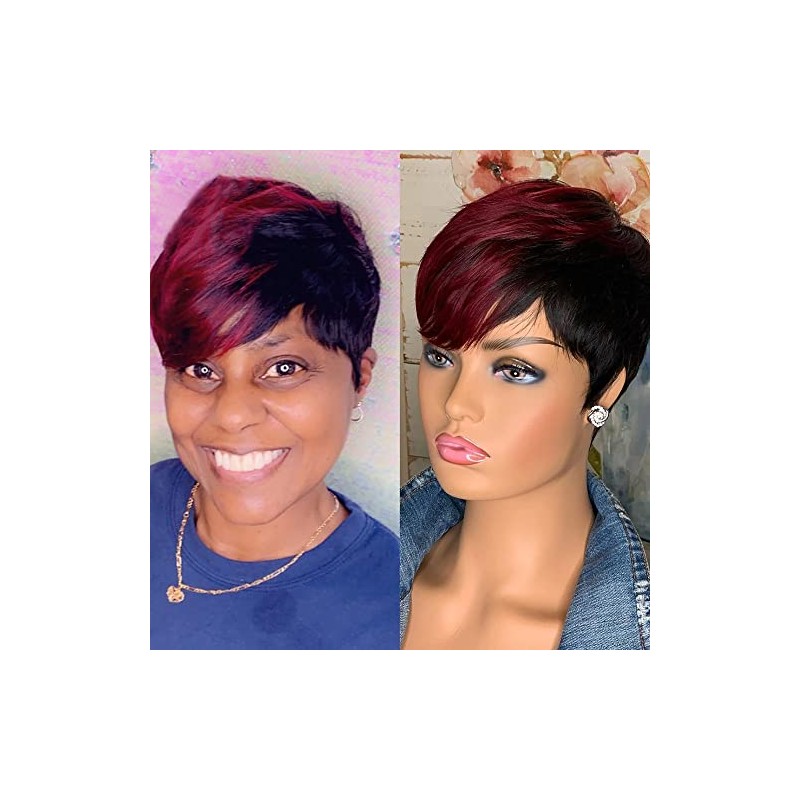 SAEIALL Peluca Corta Estilo Pixie de Cabello Humano para Mujeres