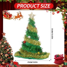 Larfraecy Funny Christmas Tree Hat, Novelty Christmas Hat for Adults Gold Green Sequin Santa Party Witch Hat Christmas Fancy Dress Accessories Xmas Party Silly Hat for Dress up Decoration Women, Men