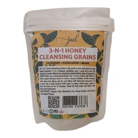 Jael 3 N1 Honey Cleansing Grains, 4 oz, exfoliator, masque and cleanser. Contains organic oats, honey powder,bentonite clay and ground chamomile. As natural as can be.