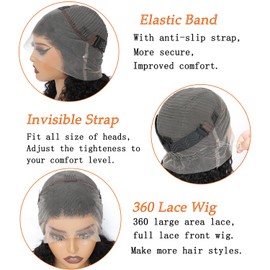 ONICE 360 Full Lace Front Wigs Human Hair Invisible Strap Pre Plucked Bleached Konts Hidden Strap Deep Wave 360 HD Lace Frontal Wig With Drawstring Natural Hairline Glueless Wig (20 Inch)