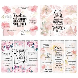 UV DTF Cup Wraps Sticker - 4 Sheets Bible Verse UV DTF Transfer for 20 oz Glass, Tumbler, Inspirational Quotes, Flower, Cross, Christian Religious Gifts for Teacher, Friends