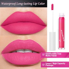 Velvet Matte Liquid Lip Colour, Bright Pink Lipstick, Long-lasting, Waterproof