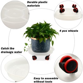 KvyusFlourish 6 Packs 11.8 inches Large Plant Caddy Plant Saucers on Wheels Rolling Plant Stands Heavy-Duty Plant Dolly Plastic Planter Roller Base Pot Movers Outdoor Plant Tray Coaster