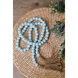 KitWinner Farmhouse Wood Beads Garland, Rustic Farmhouse Table Decor Wood Curtain Beads w/Tassels Boho Home Decor Wall Hanging Rustic Decorative Beads (58 Inches, Blue)