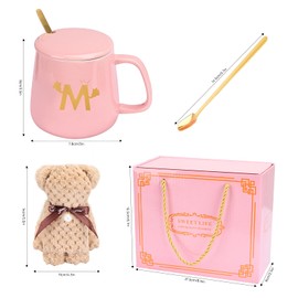Tazas para Café, Taza de Café de cerámica con tapa y cuchara,Tazas de café en cajas de regalo,ideal como Regalos para Mujer Navidad y San Valentín, Regalos para Mamá y Día del Maestro