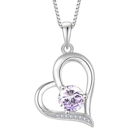 JIWOY Heart Necklace 925 Sterling Silver Simple Love Pendant Birthstone Jewelry for Women, Metal, Created Alexandrite