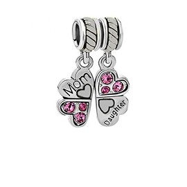 Charm for Bracelets – Mother Daughter Charm Set, Two Pieces, Fits All Major Brands, with Alloy and Rhinestones, Slide-On Core, 4.5mm Hole
