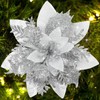 Sawowkuya 15 Pcs Silver Poinsettia Artificial Flowers Glitter Artificial Christmas