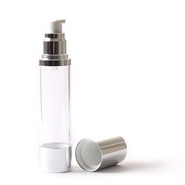 Clear & Silver Chrome 50ml with Cap - Airless Serum Bottles x 10