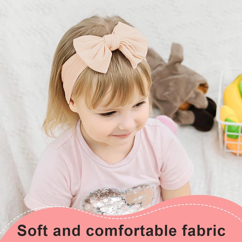 SGERUFZ Baby Girls' Headbands, Stretchy Knitted Bow with Wide Edge,