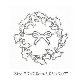 hinana Holly Leaves Wreath Metal Die Cuts, Bow Leaf Round Circle Christmas Cutting Dies Cut Stencils for DIY Scrapbooking Photo Decorative Embossing Paper Dies for Scrapbooking Card Making