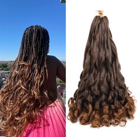 Herkeymidy french curly braiding hair 24 inch Loose Wavy 8 Pack Bouncy Braiding Hair extensions 75g/Pack French Curly Synthetic Hair Extensions(T1B/30)