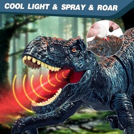 Sunrad - Juguetes de dinosaurio T-Rex RC con control remoto, luz, rugido y aerosol, para niños de 3-12 años