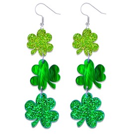 INLOLLY St Patricks Day Earrings Shamrock Earrings, Glitter Acrylic St Patricks Day Accessories Jewelry for Women Teens, Four Leaf Clover Earings Suit for St Patrick's Day Costume Shirt Gifts