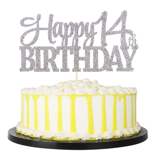 Palasasa - Decoración para tarta de cumpleaños con purpurina, diseño con texto en inglés"Hello 00,00 Birthday", 14