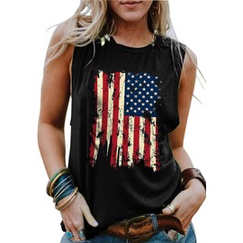 American Flag Tank Tops Women Patriotic Shirt USA Flag Stars Stripes Print Sleeveless T-Shirt 4th of July Tee Tops