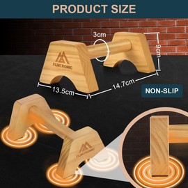 Flintronic Wooden Parallettes, Solid Wood Parallettes Bars, Fitness Push Up Barswith Non-Slip Mat, Handstand Bar Push Up, Wrist Straps, for Home Workout Equipment for Strength Training, Gymnastics