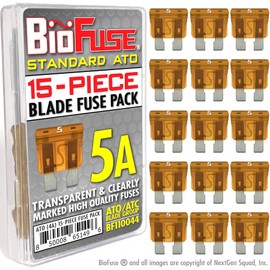 BioFuse Standard ATO 5A Fuse Set (15 Regular Fuses) Blade Group: ATO, ATOF, ATC, ATS, APR, Automotive, Car, Truck, SUV, RV, Boat, Marine