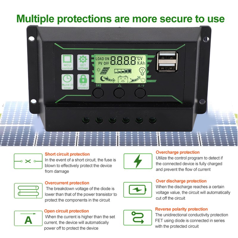 Solar Charge Controller 20A 2 USB Output PWM Control 3