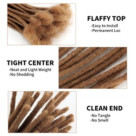 Human Hair Loc Extensions 0.6cm Width 30 Stands Handmade and 100% Human Hair Can Be Curled and Bleached Dreads Extension with Needle for Men and Women(0.6cm 8 Inch/30Strands-30#)