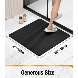 HITSLAM Square Shower Mat Non Slip, Bath Tub Mat for Textured Surface, Soft PVC Loofah Bathtub Mats Without Suction Cups, Quick Drying Shower Floor Mat, 24 x 24 Inch Bathroom Accessories, Black