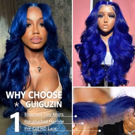 GUIGUZIN Chocolate Brown Lace Front Wigs Human Hair 9x6 HD Blonde Highlight Lace Frontal Wig Human Hair 200% Density Body Wave Glueless Wig Pre Plucked Pre Cut (Blue, 26 Inch)