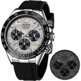 OLEVS Men's Watch Business Luxury Diamond Moon Phase Male Watch Chronograph Fashion Dress Waterproof Date Analogue Waterproof Men's Watch, 2875: grey dial, Strap.