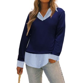 Oyamiki 2 in 1 Sweater Vest Shirt Combo Women Sweater with Built in Collared Shirt Women