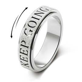 Fidget Toys Adults Anxiety Ring for Women: Fidget Spinner Cute Keep Going Symbol Thumb Ring Stainless Steel Gold Silver Black Size 5 6 7 8 9 10 (Silver Keep Going, 10)