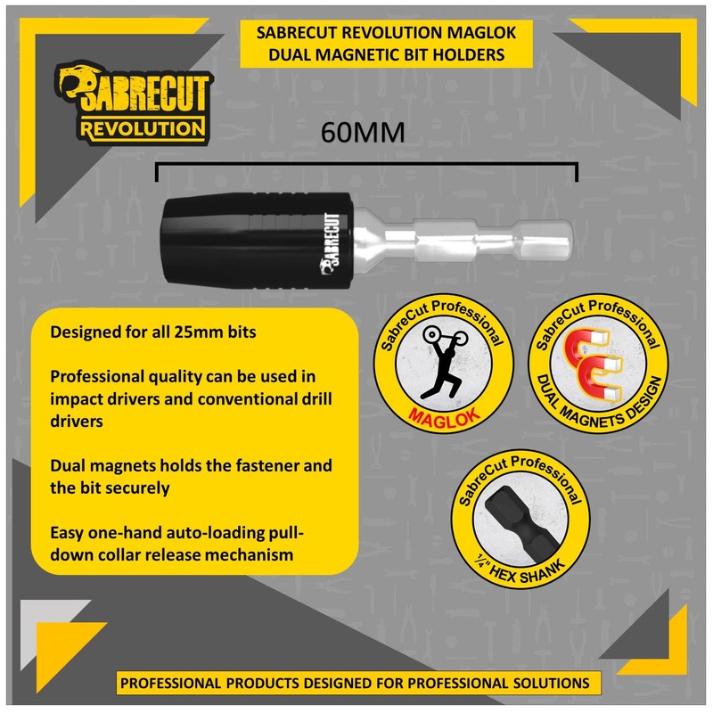 2 Piece SabreCut SCIMSH1458_1 60mm Professional Magnetic Impact Bit Holder