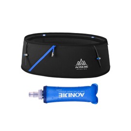 Running Pouch Belt Waist Pack Fanny Bag with 250ml Soft Water Bottle, Bounce Free Fashion Workout Jogging Travelling Money Pocket Belt for Women, Black, L/XL, Running