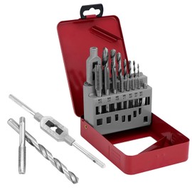 QWORK® 16-Piece Professional Tap and Drill Set, M3-M12 Tap Set, 7 Spiral Drills HSS 2.5-10.2 mm, Tap Wrench