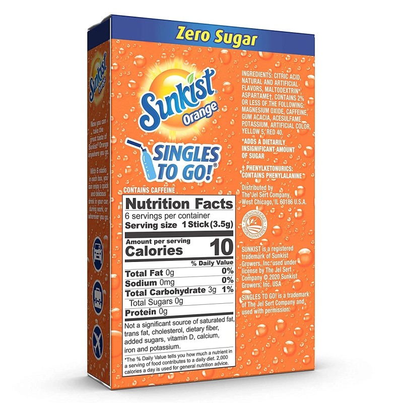 SINGLES TO GO! Sunkist Singles To Go Drink Mix Sugar