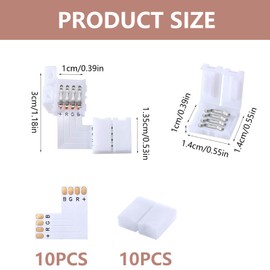Lpolkvemelh 20 PCS 4 Pin RGB LED Light Strip Connectors, 10 mm L Shape Solderless Connector, Easily DIY LED Light Connector Kit Compatible for 5050 SMD Multicolor LED Strips