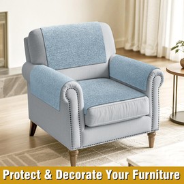 Couch Arm Covers, Sofa Arm Covers, Waterproof Armrest Cover for Sofa, Armchair, Loveseat, Non-Slip Recliner Arm Cover, Headrest Cover, Arm Chair Covers Set of 2 (Light Blue, 24"×20")