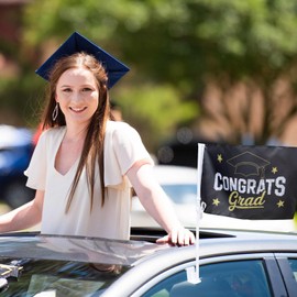 2PCS Graduation Car Flag Decorations - Class of 2026 Congrats Grad Banner Outdoor Parade Signs Photo Props Ornaments