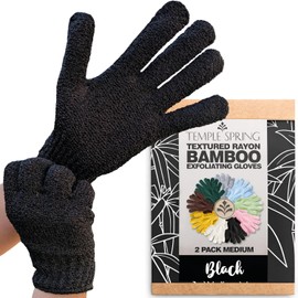 Temple Spring Exfoliating Glove, Exfoliating Body Shower Sponge, Wash Mitt Body Sauna Accessories, Exfoliating Glove, Shower Glove, Bath Accessories for Ingrown Hair, Loofah Glove - Black