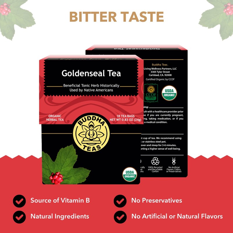 Buddha Teas Organic Goldenseal Tea - OU Kosher, USDA Organic,