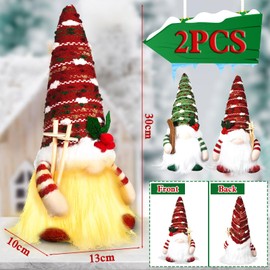JEDWKFA Pack of 2 Christmas Gnome Figures, Christmas Decoration Gnome, Luminous Christmas Gnome, Christmas Gnome, Christmas Table Decoration, for Christmas Table Tray Party Decorations