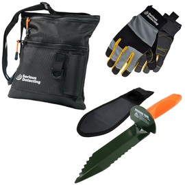 Serious Detecting Treasure Pouch with Digging Tool and Gloves for Metal Detecting (Black Mesh Bottom w/PP Holster)