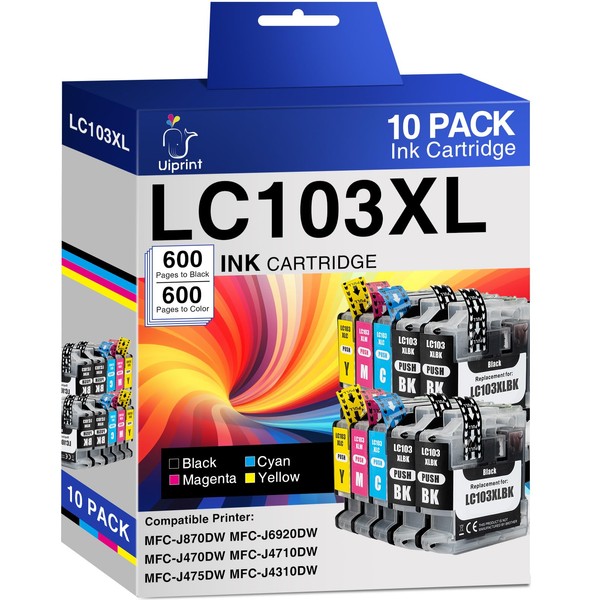 Uiprint 10Pack LC103 LC103XL Ink Cartridges Replacement for Brother LC103