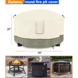 Dalema Round Fire Pit Cover,Outdoor 600D Heavy Duty Waterproof Tear-Resistant 38-40 Inch Firepit Covers,Patio Weatherproof Fire Table Cover,Beige & Green 40"x20".