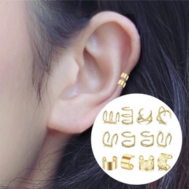 12pcs Ear Cuff Estilo mixto No piercing Joyas Ear Oreja Falsa Sin Piercing Ear Cuff Acero Inoxidable Clip Cartílago Acero Inoxidable Hombres Inoxidable Sin Perforación Arete Arete No Perforantes Acero Clip Oreja Hombres y Mujeres (De Oro, 12)