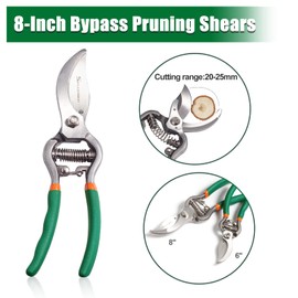 SPEEDWOX 2 Pieces Bypass Secateurs Set 6 & 8 Inch Professional Hand Pruning Shears with 65Mn Steel Blade Pruner and Trimmer with Leather Case