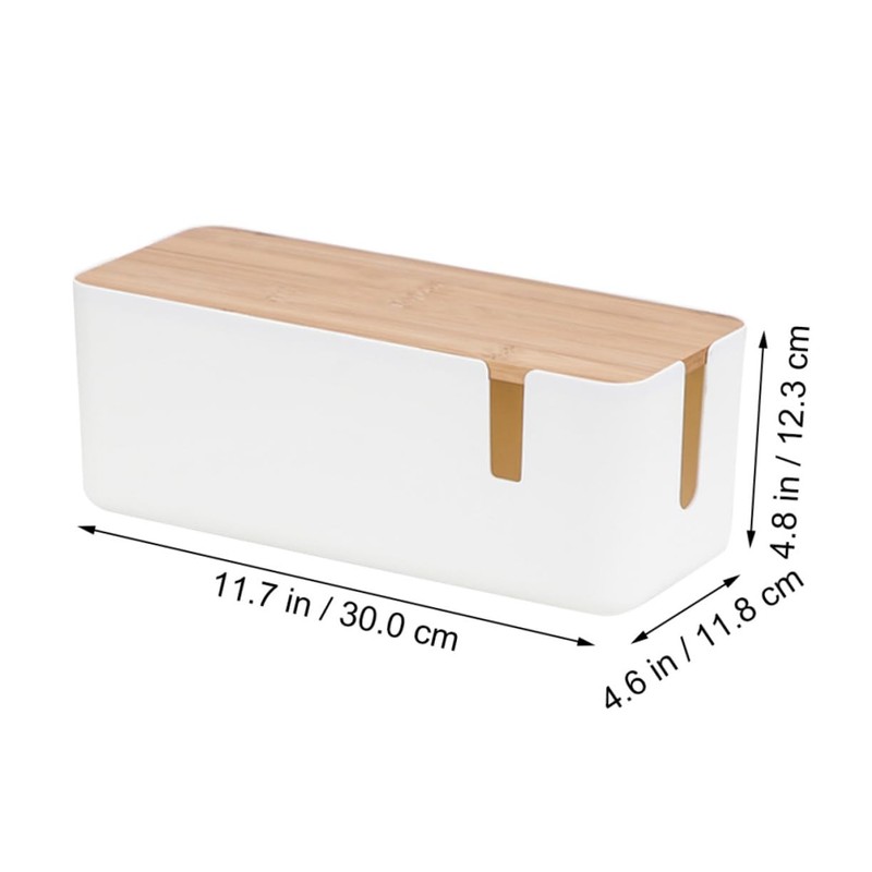 KICHOUSE Cable Storage Box Bamboo Lid Power Line Manager for