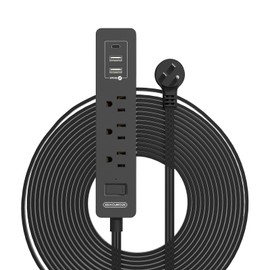 Flat Plug Extension Cord 15 Ft, NTONPOWER Ultra Thin Flat Extension Cord Under Carpet, Rug, Door, 3 Outlets Power Strip with 3 USB Ports, Wall Mount, Overload Protection for Indoor Home Office, Black