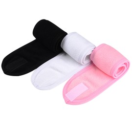 Whaline Spa Facial Headband Make Up Wrap Head Terry Cloth Headband Adjustable Towel for Face Washing, Shower, 3 Pieces (White, Black, Pink)