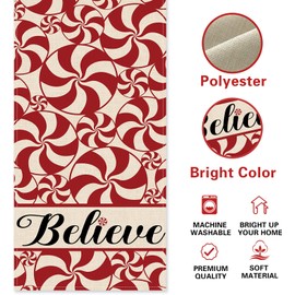 Croar Christmas Peppermint Candy Table Runner, Red Xmas Believe Kitchen Dining Table Decoration, Winter Burlap Indoor Outdoor Home Decor Holiday Party Supply 13 x 90 Inches